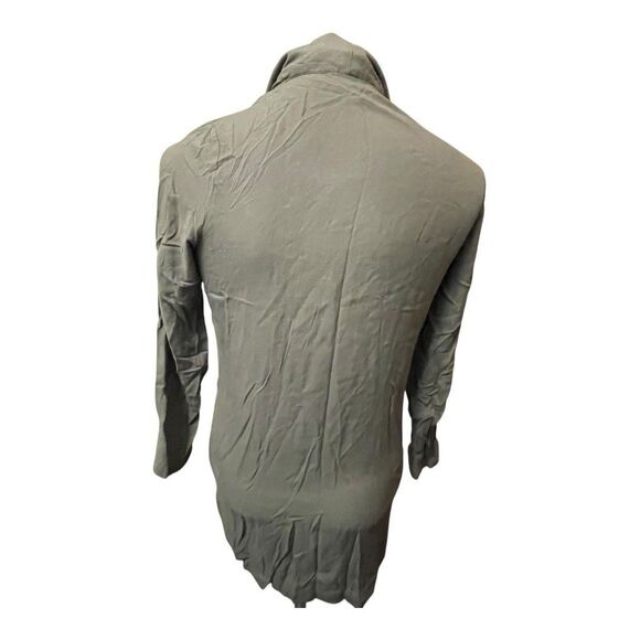 F21 Women Medium Army Green Lagenlook Blazer Cardigan Open Front Waterfall Work - Picture 6 of 13